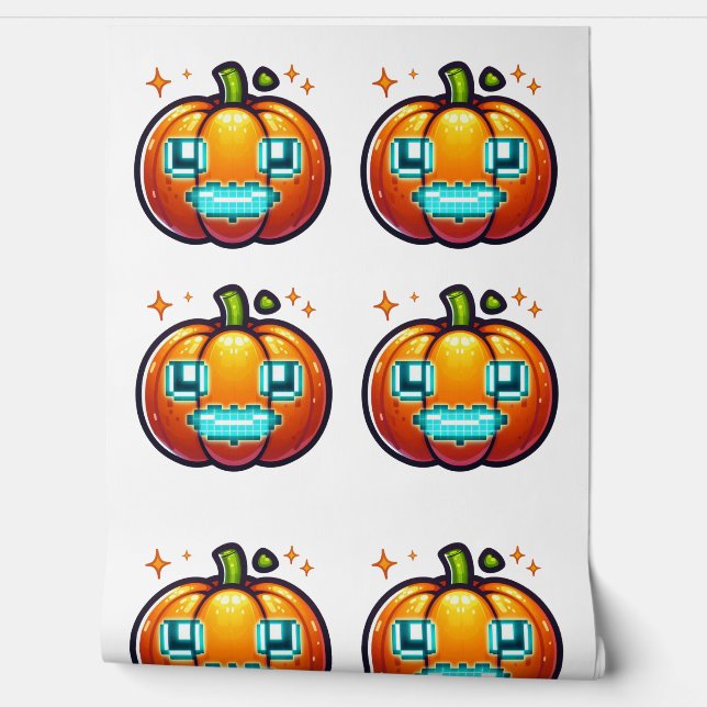 Gloeiende Pixel Pompoen Retro Halloween Gamer Deco Behang (Afrollen)