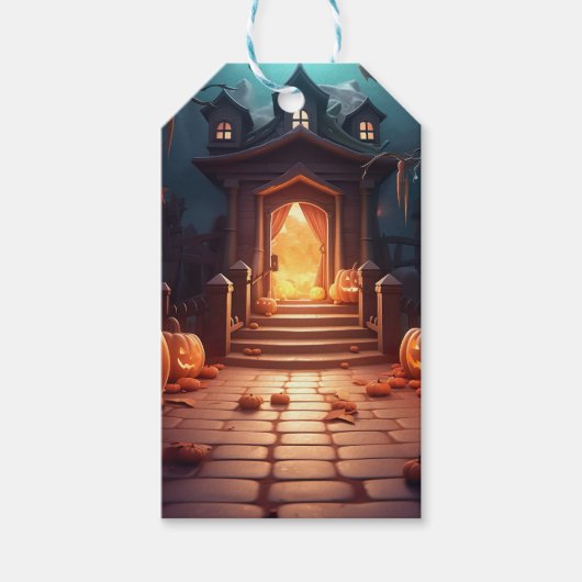 Gloeiende Pompoen Halloween Cadeaulabel (Voorkant)