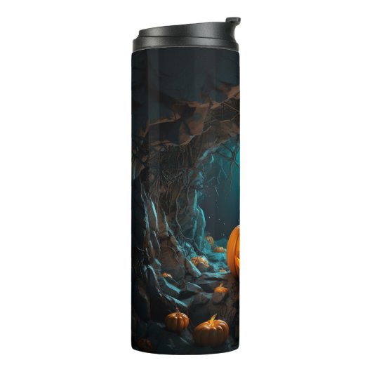 Gloeiende Pompoen Halloween Thermosbeker (Gedraaid links)