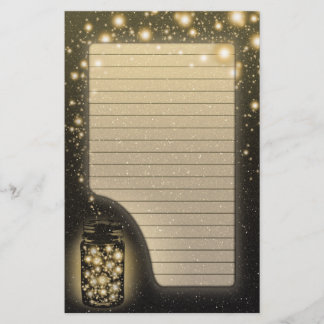 Gloeiende pot van vuurvliegjes met nachtsterren ge briefpapier