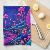 Gloeiende Psychedelic Mushroom Forest Night Theedoek (Quarter Fold)