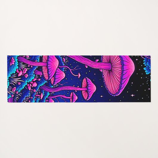 Gloeiende Psychedelic Mushroom Forest Night Yogamat (Achterkant (horizontaal))