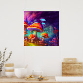 Gloeiende psychedelische paddenstoel illustratie poster (Keuken)