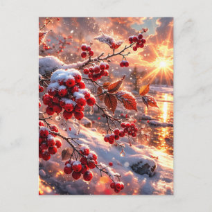 Gloeiende Rode Bessen Sneeuw van Winter Briefkaart