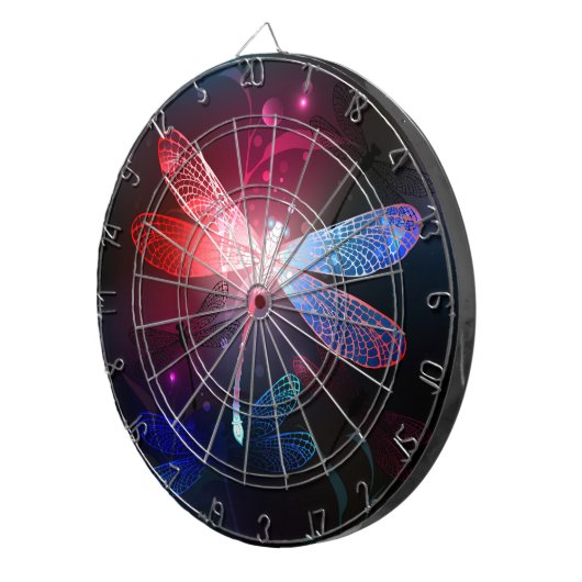 Gloeiende rode libel dartbord (Voorkant Rechts)