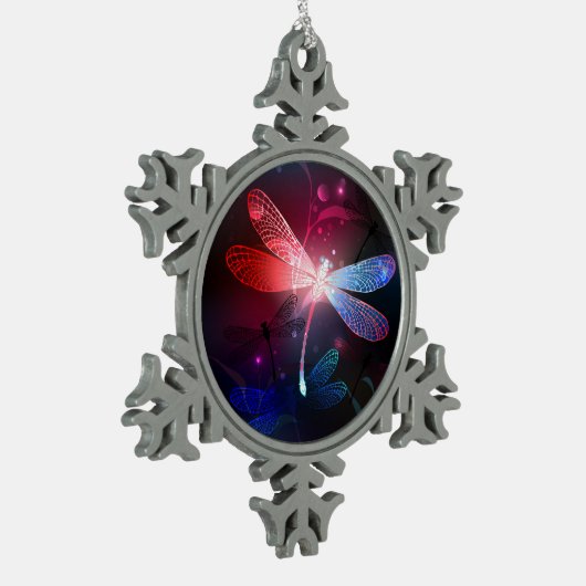 Gloeiende rode libel tin sneeuwvlok ornament (Links)