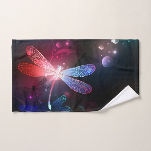 Gloeiende rode libellen bad handdoek (Handdoek)