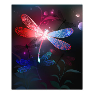 Gloeiende rode libellen foto afdruk