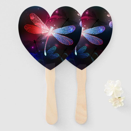 Gloeiende rode libellen handwaaier (Voorkant en achterkant)