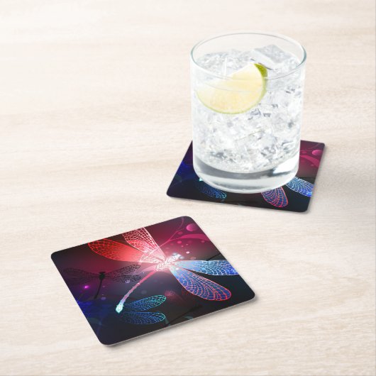 Gloeiende rode libellen kartonnen onderzetters (Insitu)