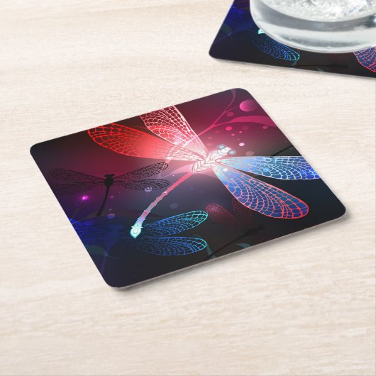 Gloeiende rode libellen kartonnen onderzetters (Schuin)