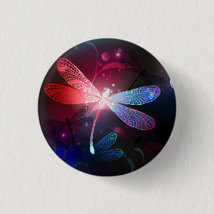 Gloeiende rode libellen ronde button 3,2 cm