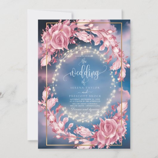 Gloeiende Rosy Flowers Sparkles bruiloft uitnodigi Kaart (Voorkant)