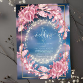 Gloeiende Rosy Flowers Sparkles bruiloft uitnodigi Kaart