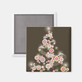 Gloeiende roze retro cirkels Abstracte kerstboom Magneet (Voorkant / Achterkant)