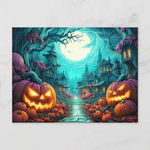 Gloeiende snode gelukkige Halloween pompoenen Briefkaart