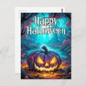 Gloeiende Spooky Halloween Pompoen Briefkaart (Voorkant / Achterkant)
