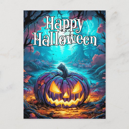 Gloeiende Spooky Halloween Pompoen Briefkaart (Voorkant)