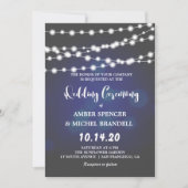 Gloeiende String Lights Diep Blauw Bruiloft uitnod Kaart (Voorkant)