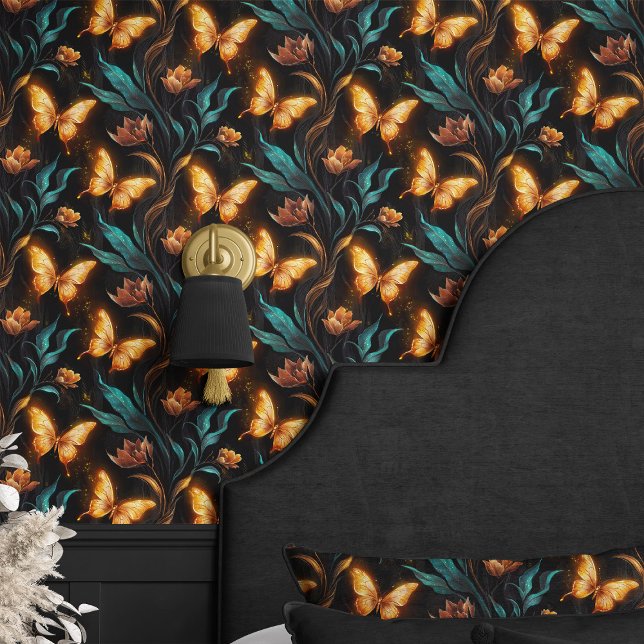 Gloeiende vlinders en bloemen behang (Creator heeft geüpload)