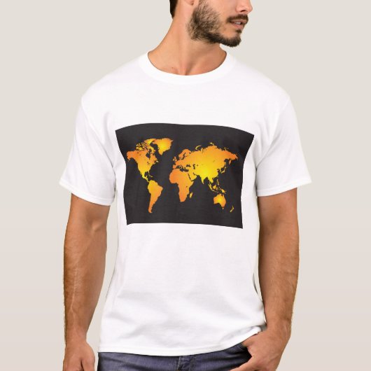 Gloeiende Wereldkaart in Sinaasappel en geel T-shirt (Voorkant)