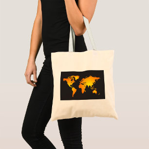Gloeiende Wereldkaart in Sinaasappel en geel Tote Bag