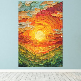 Gloeiende zon met warme en koele tinten abstracte canvas afdruk
