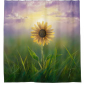 Gloeiende zonnebloem in groene weide douchegordijn (Voorkant)