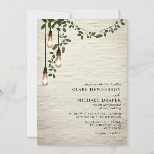 gloeilamp Botanische Garland bruiloft Kaart (Voorkant)