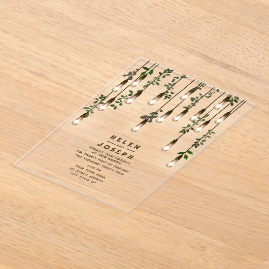 gloeilampen Botanisch groen bruiloft Acryl Uitnodigingen (Laagn)