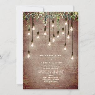 gloeilampen Greenery Brick Wedding Invitati Kaart