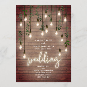  gloeilampen Neon Sign Wood Wedding Kaart
