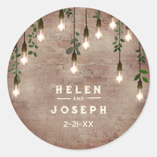  gloeilampen Rustic Brick Botanical Wedding Ronde Sticker (Voorkant)