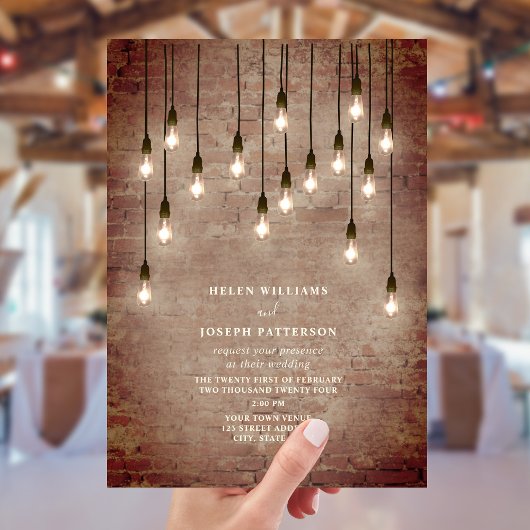  gloeilampen Rustic Brick Wedding Kaart