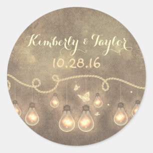 Gloeilampen - String Lights Bruiloft Ronde Sticker