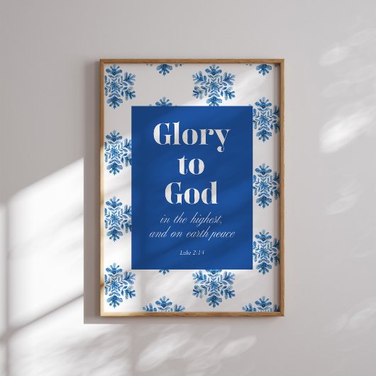 Gloire à Dieu Blue Snowflake affiche de Noël