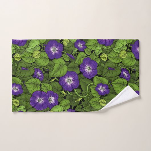 Gloire du matin en violet et vert (Serviette à main)
