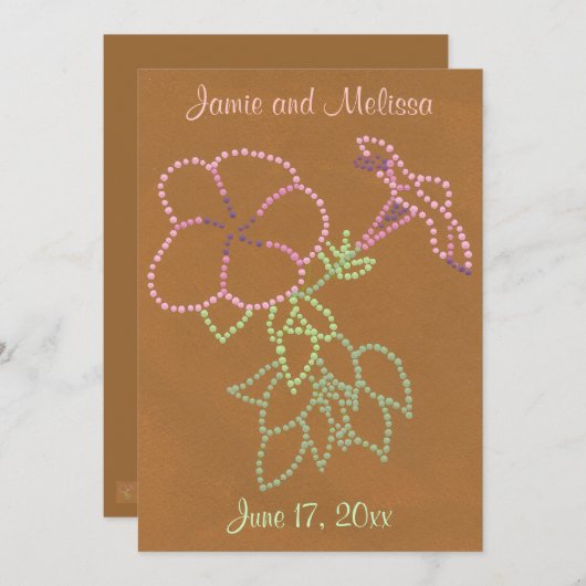 Gloire du matin rose vert brun mariage Invitations (Devant / Derrière)