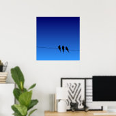 Glooming Blackbird Silhouette op Wire Poster (Thuiskantoor)