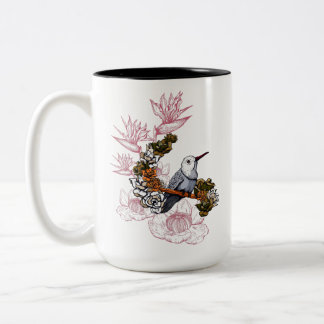 Gloomy Skull en Bird met Flowers Tweekleurige Koffiemok