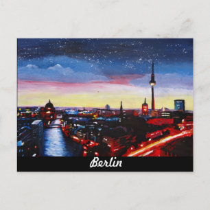 Gloomy Skyline van Berlijn Duitsland met sterren Briefkaart