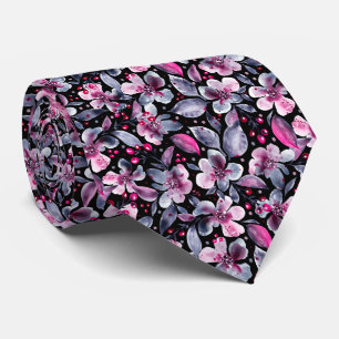 Gloria Designer-Black, Grijs & Roze Waterverf Bloe Stropdas