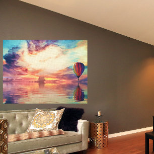 Gloride Hot Air Ballon Sunrise Blauwgroen Peach Go Poster