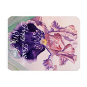 Gloride Paarse Waterverf Iris Birthday Magnet Magneet (Horizontaal)