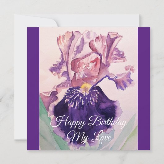 Gloride Paarse Waterverf Iris Love Birthday Card (Voorkant)