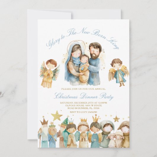 Glorie aan de pasgeboren koning kerstdiner kaart (Voorkant)