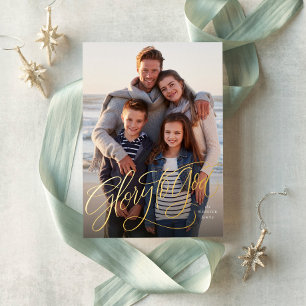 Glorie aan God elegante religieuze foto Kerstmis Folie Feestdagenkaart