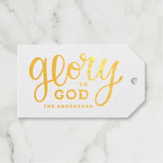 Glorie aan God | Gouden rustieke Kerst Cadeaulabels (Voorkant (horizontaal))