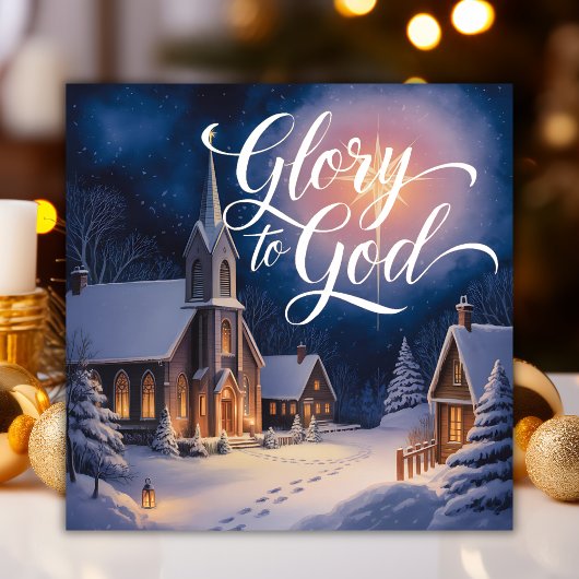 Glorie aan God Kerkscène Religieuze Kerst Feestdagenkaart