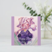 Glorieuse Aquarelle violette Iris Carte d'annivers (Debout devant)